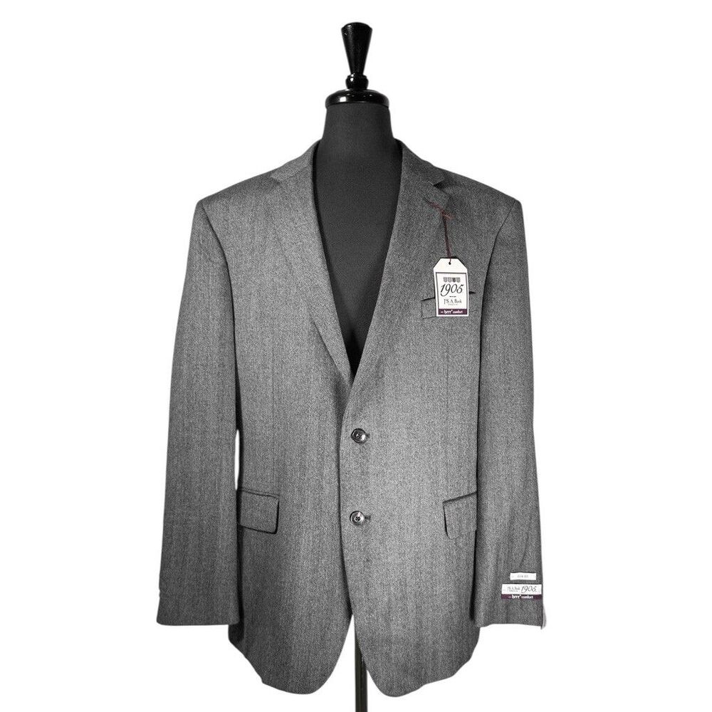 Jos. A. Bank 1905 Mens 48R Slim Fit Gray Wool Stretch Herringbone Blazer NWT